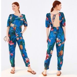 Farm Rio Blue Jungle Linen Jumpsuit NWT